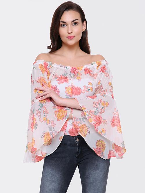 off shoulder bell sleeved floral top - 15438117 - Very Small Image - 1
