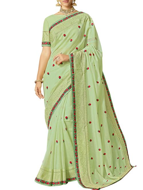 thread embroidered floral tissue saree with blouse - 15438362 - Very Small Image - 1