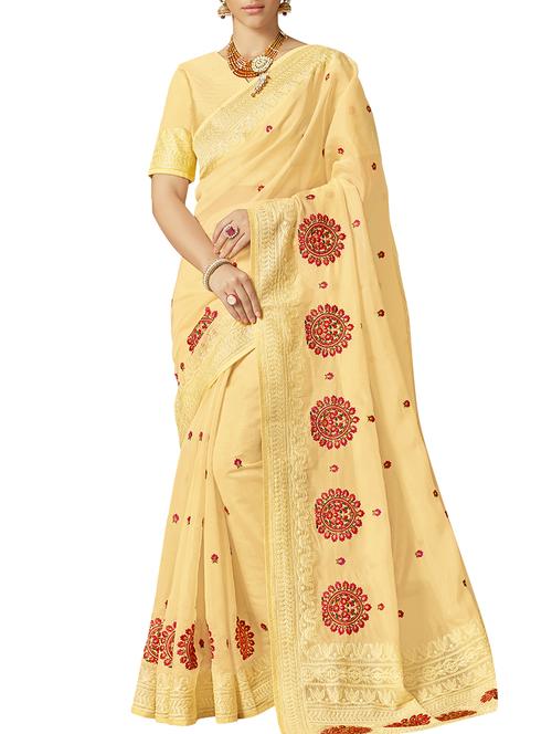 thread embroidered floral tissue saree with blouse - 15438365 - Very Small Image - 1
