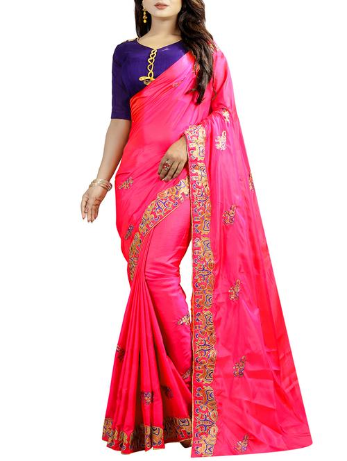 conversational pink embroidered saree with tassels with blouse - 15438703 - Very Small Image - 1