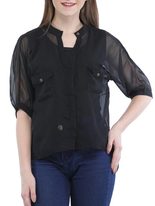 sheer patch pocket detail shirt - 15438726 - Very Small Image - 1