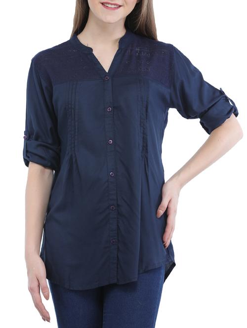 lace panel pin-tuck shirt tunic - 15438733 - Very Small Image - 1