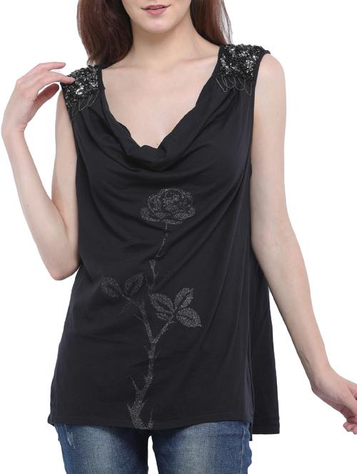 embellished shoulder cowl neck top - 15438746 - Very Small Image - 1