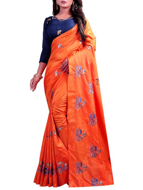 conversational orange embroidered saree with tassels with blouse - 15438747 - Very Small Image - 1