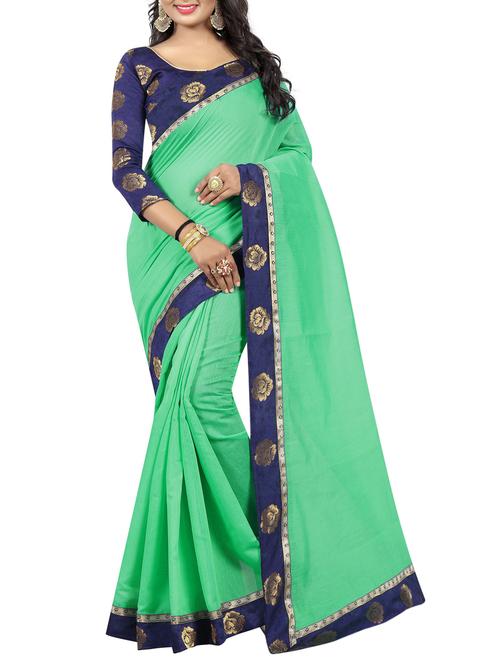 jacquard floral border chiffon saree with blouse - 15439357 - Very Small Image - 1