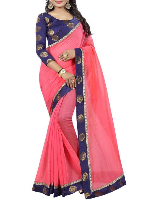 jacquard floral border chiffon saree with blouse - 15439358 - Very Small Image - 1