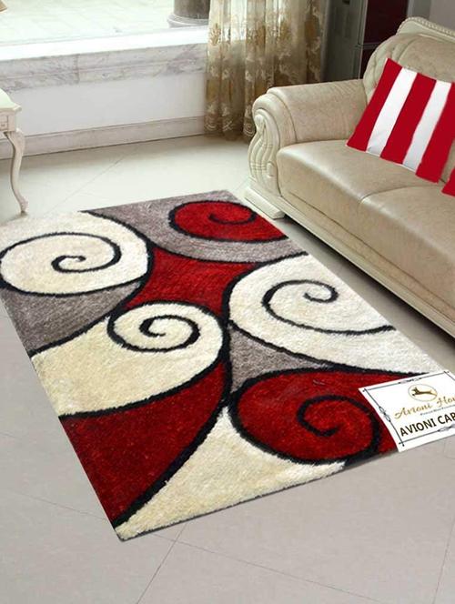 handloom rugs carpets in beautiful curves in red -3 feet x 5 feet - 15439685 - Very Small Image - 1