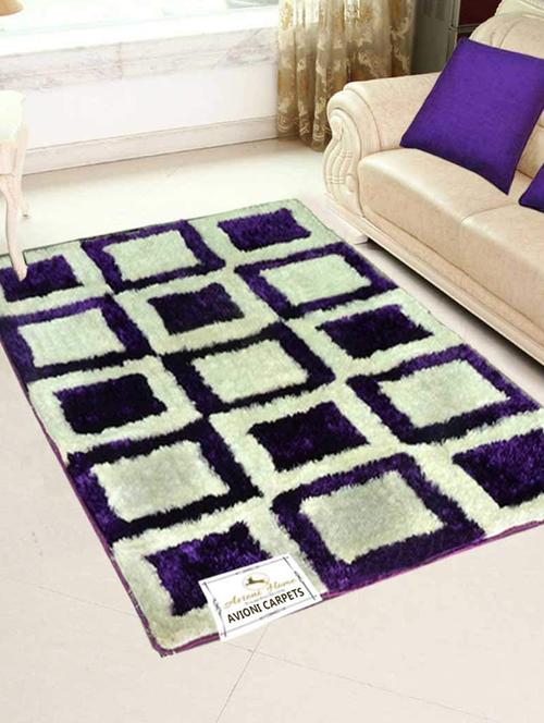 handloom purple and cream shaggy carpet 3 feet x 5 feet - 15439713 - Very Small Image - 1