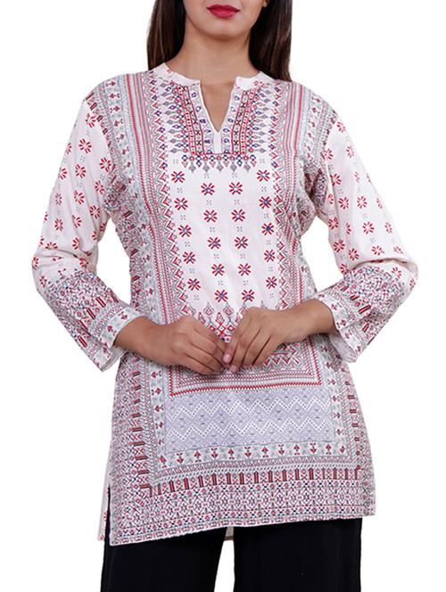 white cotton straight kurti - 15440490 - Very Small Image - 1