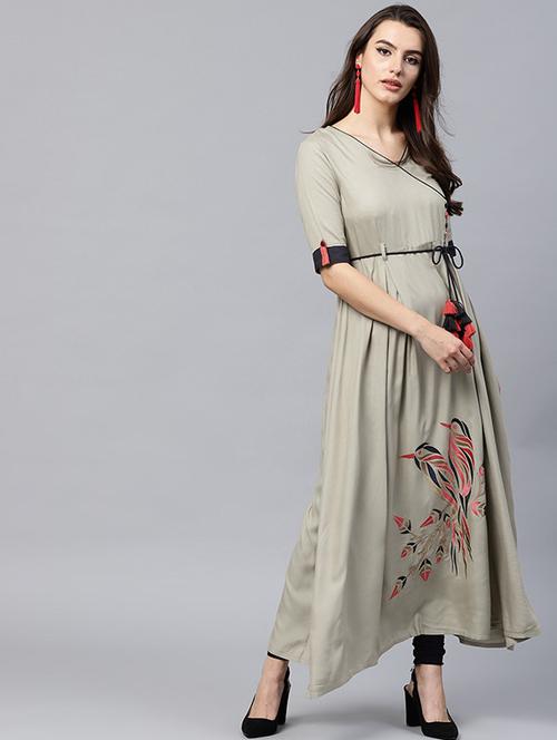 embroidered angrakha ethnic kurta - 15440573 - Very Small Image - 1