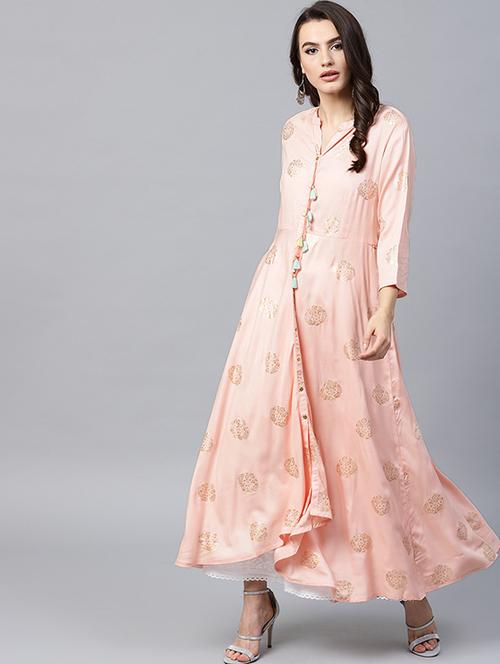 flared block print ethnic dress - 15440575 - Very Small Image - 1