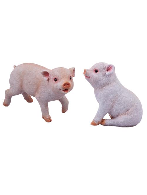 set of 2 : wondeland cute pig / piggy standing & sitting décor, statue, garden statue, garden décor, home decoration, gift - 15440898 - Very Small Image - 1
