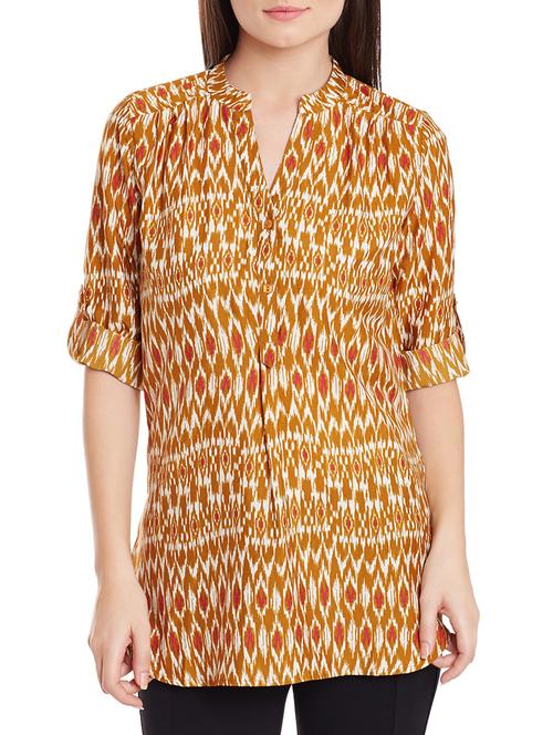 ikat button up neck tunic - 15441999 - Very Small Image - 1