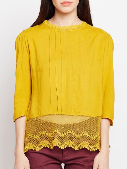 mesh panel hem lace trim detail top - 15442031 - Very Small Image - 1