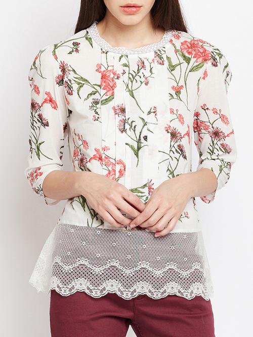 mesh panel hem floral top - 15442032 - Very Small Image - 1