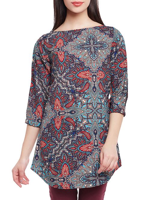 printed boat neck tunic - 15442074 - Very Small Image - 1