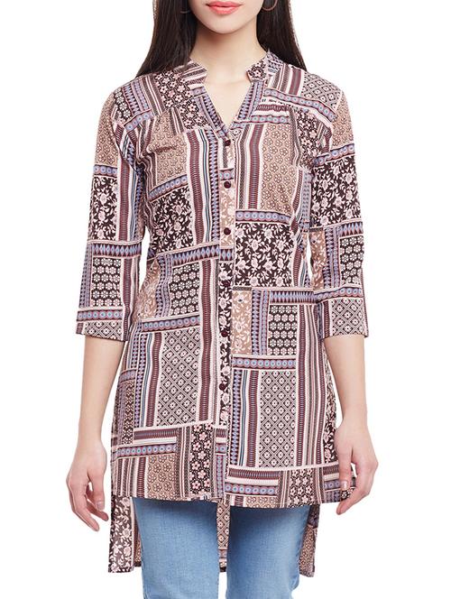 button down printed high low tunic - 15442079 - Very Small Image - 1