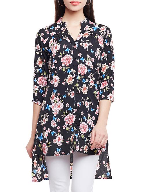 floral button down high-low tunic - 15442080 - Very Small Image - 1