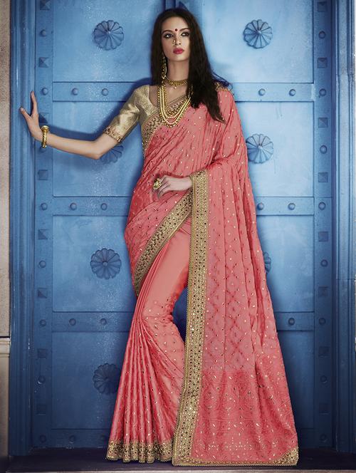 embellished border thread embroidered saree - 15442101 - Very Small Image - 1