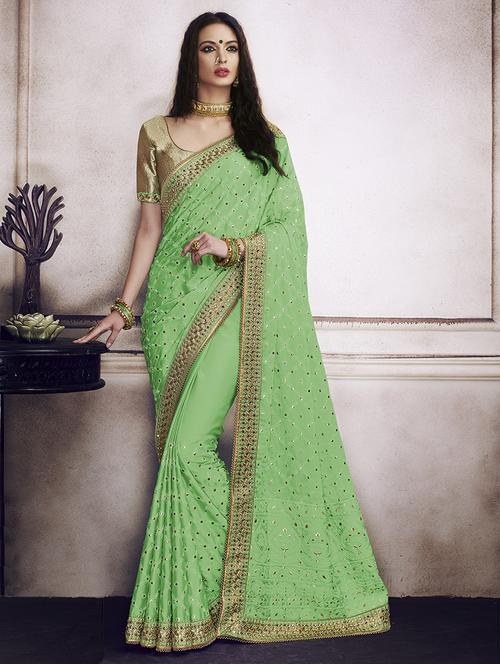 embellished border thread embroidered saree - 15442102 - Very Small Image - 1