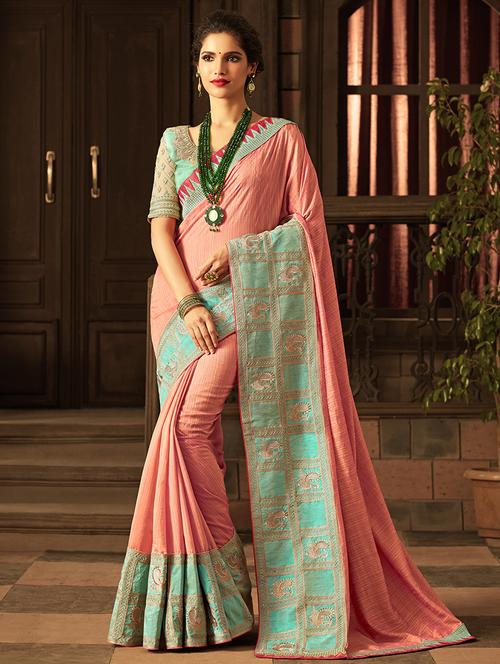 silver thread embroidered border saree - 15442106 - Very Small Image - 1