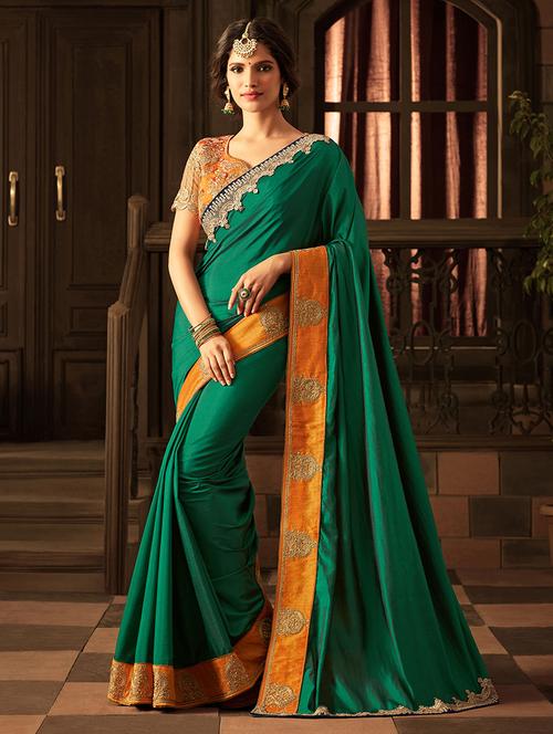 contrast embroidered lace border saree - 15442117 - Very Small Image - 1