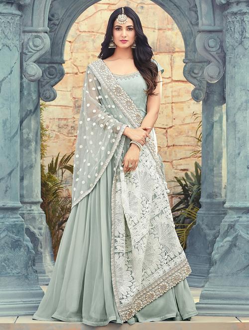 embroidered semi-stitched anarkali suit - 15443218 - Very Small Image - 1