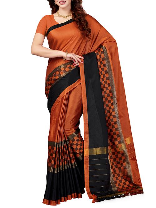 contrast checkered woven saree with blouse - 15443588 - Very Small Image - 1