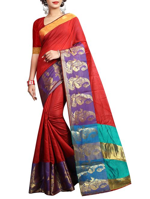 contrast zari conversational border saree with blouse - 15443679 - Very Small Image - 1