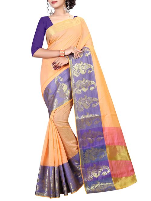 contrast zari conversational border saree with blouse - 15443680 - Very Small Image - 1
