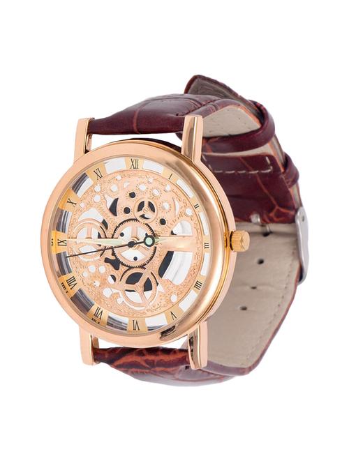 jack klein brown strap golden dial skeleton watch for men - 15443897 - Very Small Image - 1