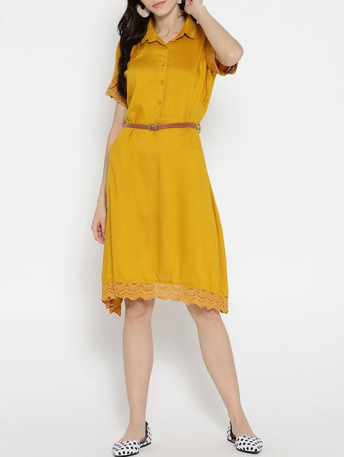 belted lace trim detail dress - 15444151 - Very Small Image - 1