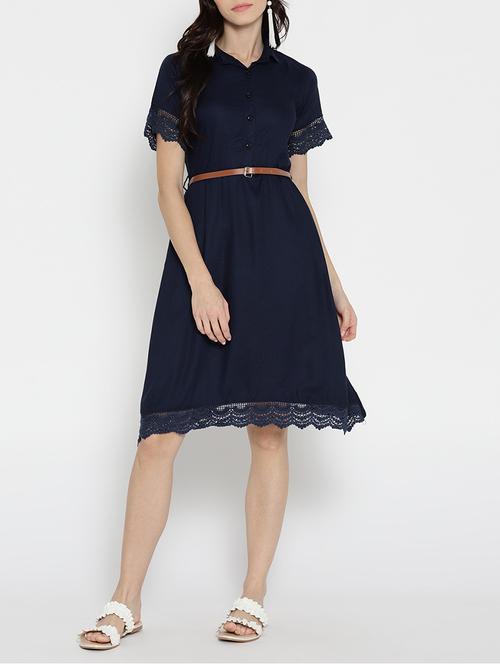 belted lace trim detail dress - 15444154 - Very Small Image - 1