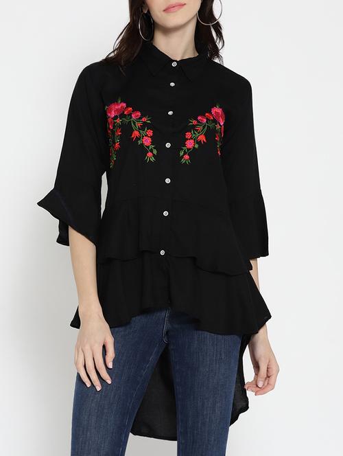 button down ruffle high low tunic - 15444157 - Very Small Image - 1