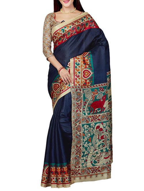 contrast bordered bhagalpuri saree with blouse - 15444555 - Very Small Image - 1
