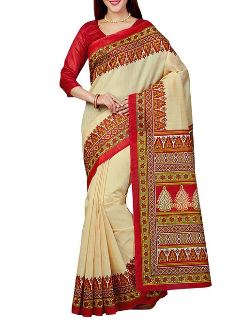 contrast bordered bhagalpuri saree with blouse - 15444559 - Very Small Image - 1