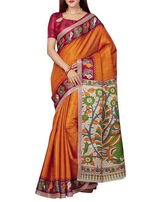 contrast bordered bhagalpuri saree with blouse - 15444561 - Very Small Image - 1