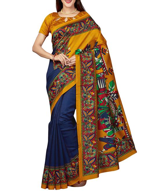 contrast bordered bhagalpuri saree with blouse - 15444564 - Very Small Image - 1