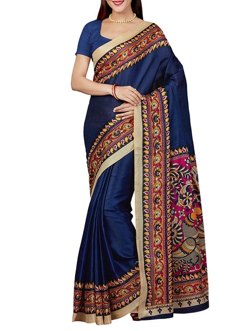 contrast bordered bhagalpuri saree with blouse - 15444573 - Very Small Image - 1