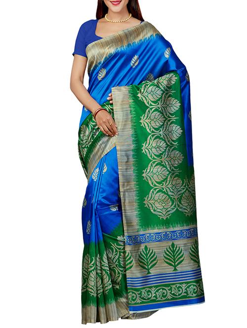 contrast bordered bhagalpuri saree with blouse - 15444574 - Very Small Image - 1