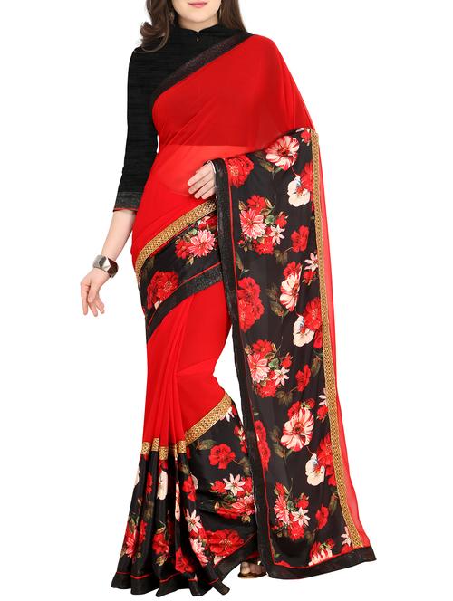 lace border floral printed saree with blouse - 15444747 - Very Small Image - 1