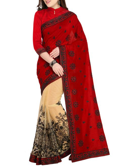 thread embroidered half and half saree with blouse - 15444749 - Very Small Image - 1