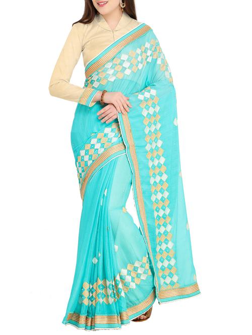 contrast checkered thread embroidered saree with blouse - 15444754 - Very Small Image - 1