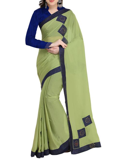 contrast patchwork embellished saree with blouse - 15444761 - Very Small Image - 1