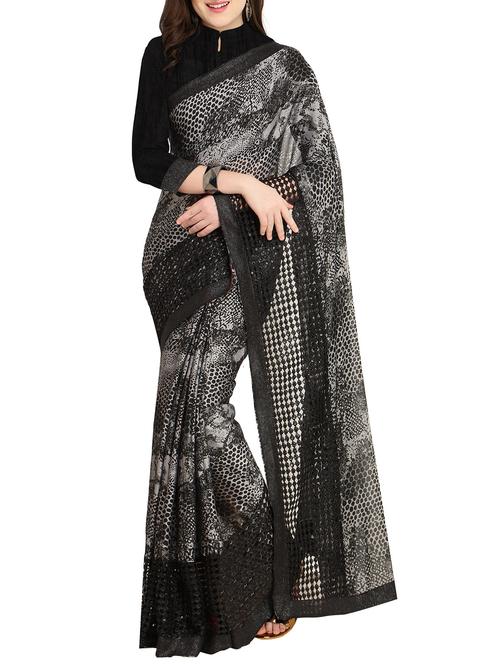 embroidered border animal print saree with blouse - 15444763 - Very Small Image - 1