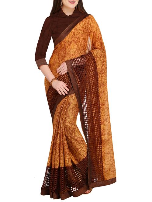 embroidered border abstract printed saree with blouse - 15444769 - Very Small Image - 1