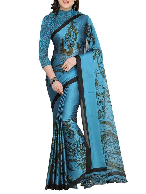 contrast border floral printed saree with blouse - 15444778 - Very Small Image - 1
