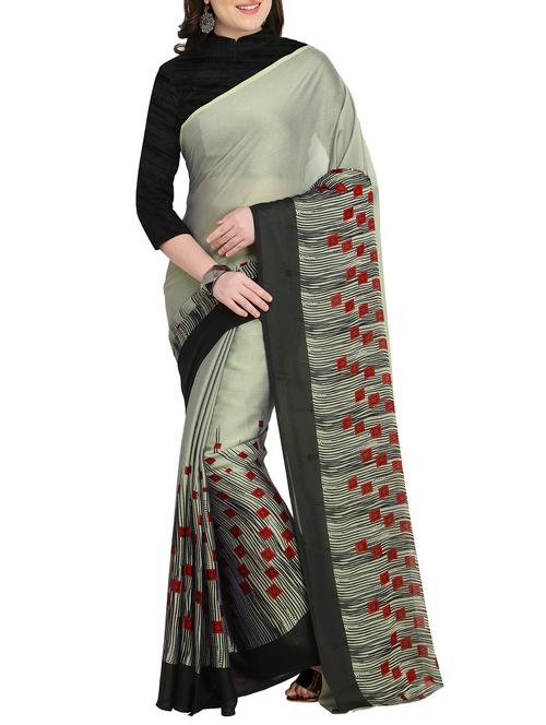 contrast border geometrical printed saree with blouse - 15444779 - Very Small Image - 1