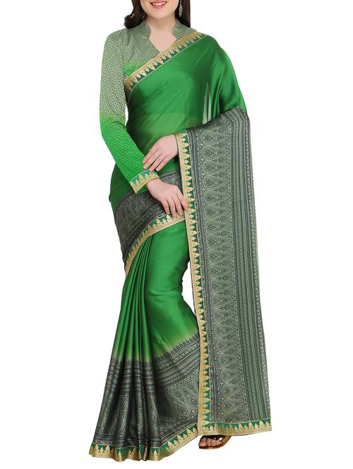 lace border green printed saree with blouse - 15444781 - Very Small Image - 1