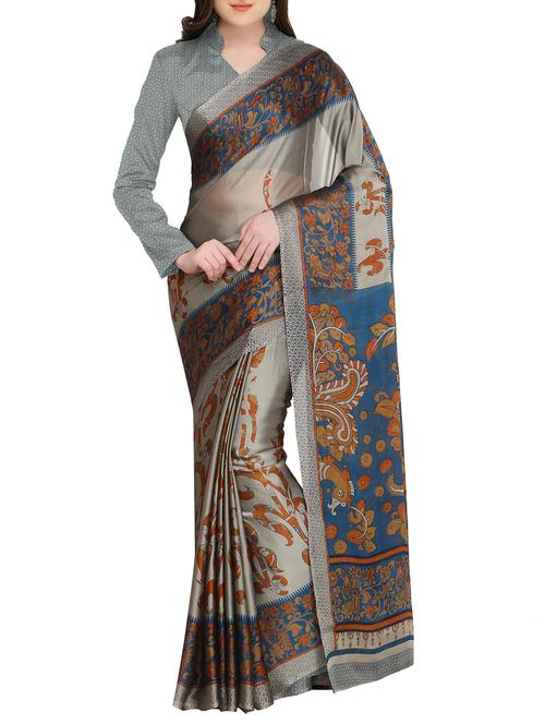 contrast border kalamkari printed saree with blouse - 15444782 - Very Small Image - 1